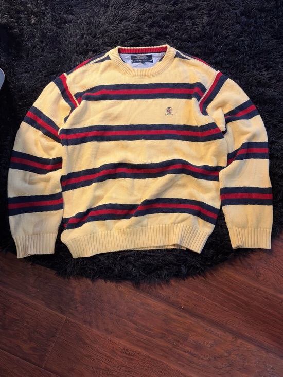 Tommy Hilfiger Other - Tommy Hilfiger Yellow Crewneck KNIT BOXY Sweater with Navy & Red Stripes